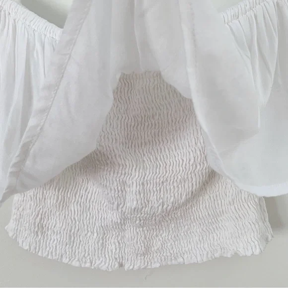 Free People BOHO ME White Smocked Ruffle Eyelit Cropped Tube Top - Picture 3 of 6